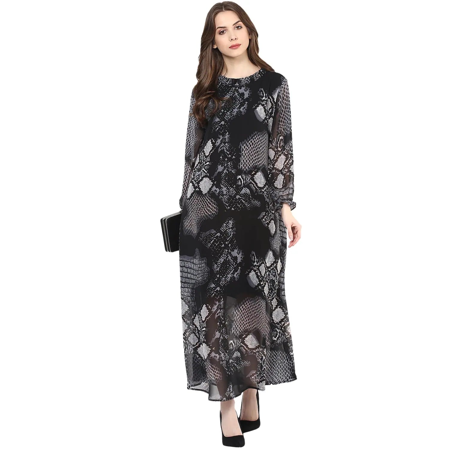 Women’s Outerwear for All Weather Conditions Snake Print Loose Maxi Dress