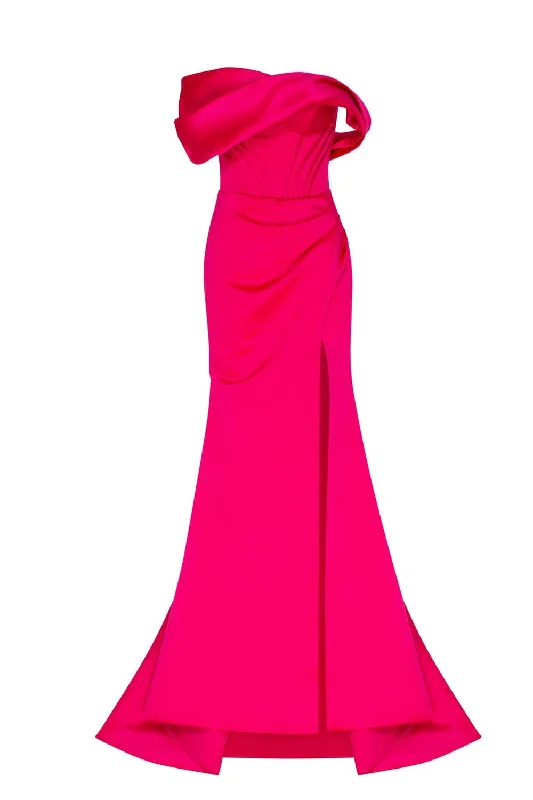 Elegant Simplicity Wardrobe Fuchsia Princess strapless gown with thigh slit