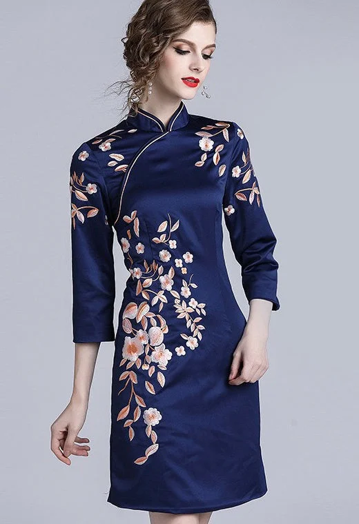 Big Discounts Floral Embroidered Qipao Dress