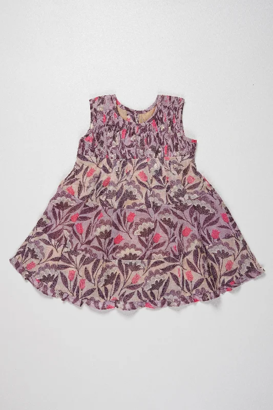 Online Boutiques Whimsical Garden Print Cotton Frock for Girls