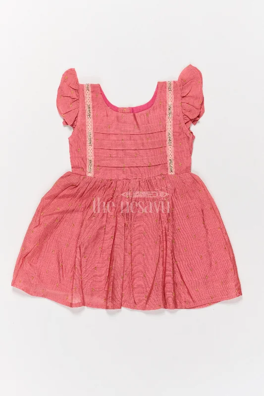Cheap Women's Clothing Online Red Chanderi Frock for Girls with Ruffled Sleeves and Pleated Bodice Perfect for Night Party