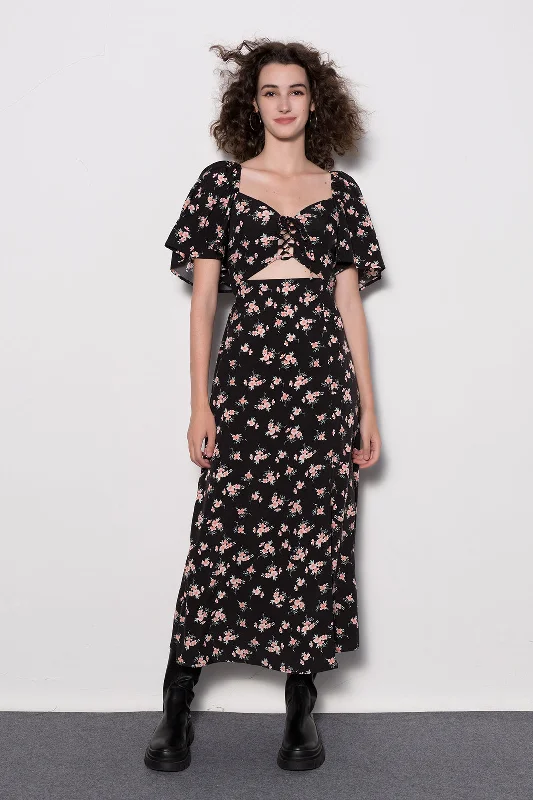 Online Boutiques Affordable Floral Tie Front Midi Dress