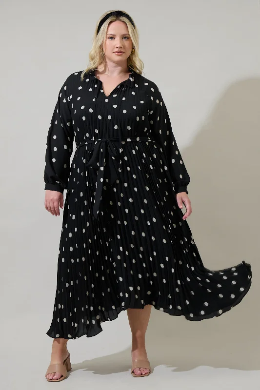 Stylish Looks Kaline Polka Dot Marisa Pleated Midi Dress Curve