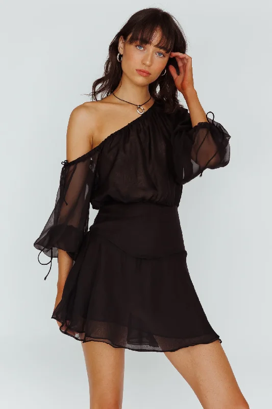 Fashion Essentials Mariona Off Shoulder Long Sleeve Mini Dress Black