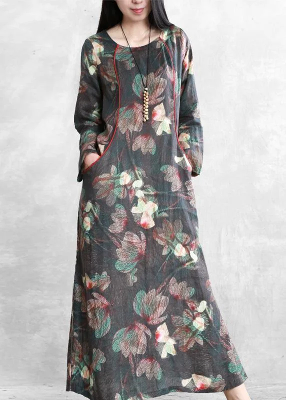 Chic Women’s Outfit Ideas Beautiful floral linen dresses o neck pockets Maxi Dresses Chic Women’s Outfit Ideas Beautiful floral linen dresses o neck pockets Maxi Dresses