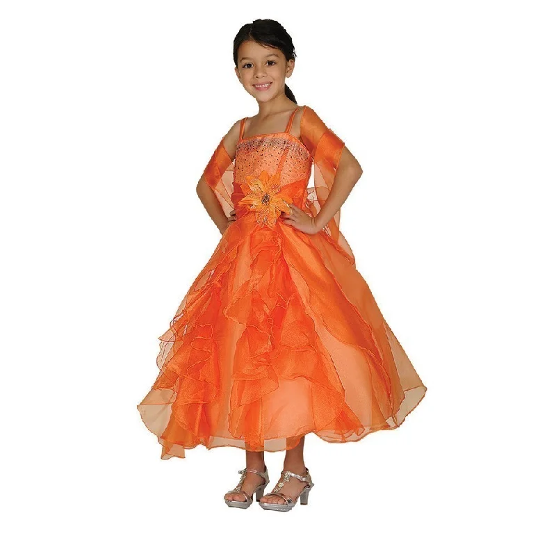 Snag Fabulous Fashion Bargains Big Girls Orange Crystal Organza Cascade Ruffle Dress 8-14 Snag Fabulous Fashion Bargains Big Girls Orange Crystal Organza Cascade Ruffle Dress 8-14