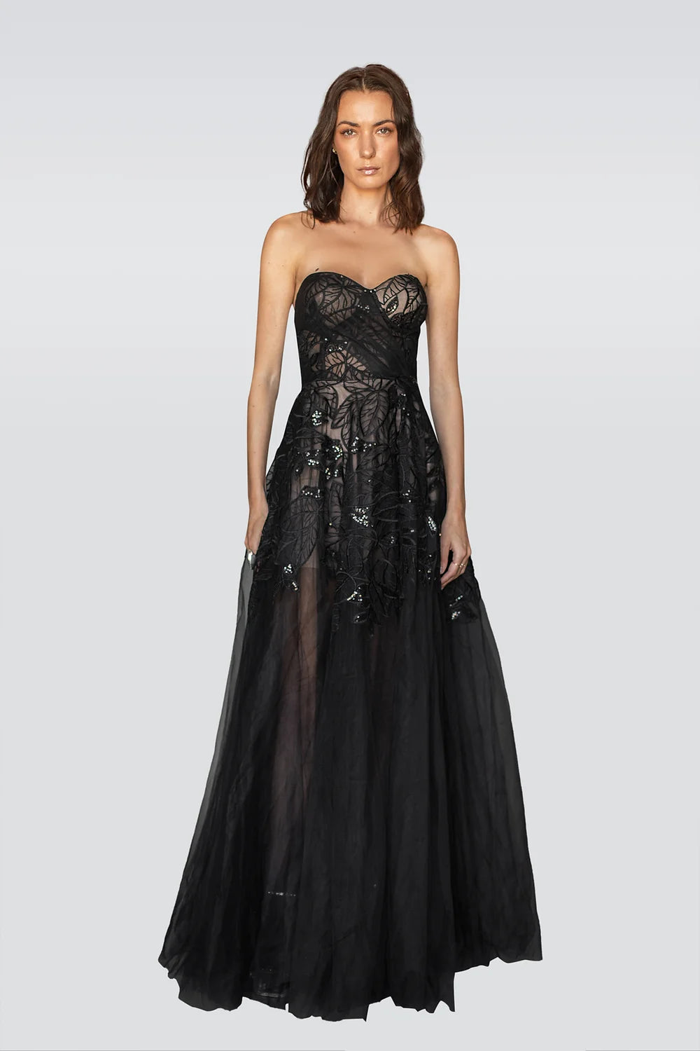 The Epitome Of Modern Women's Fashion Nightflora Strapless Couture Gown - Black