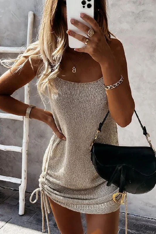 Plus Size Women Wear Fashion Sleeveless Lace-up Woolen Dress