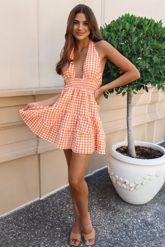 Fashion Forward Frankie Mini Dress - Orange Gingham