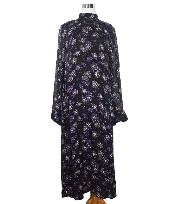 Women's Clothes Online Shopping Ganni Black & Purple Floral Print Dress sz 8