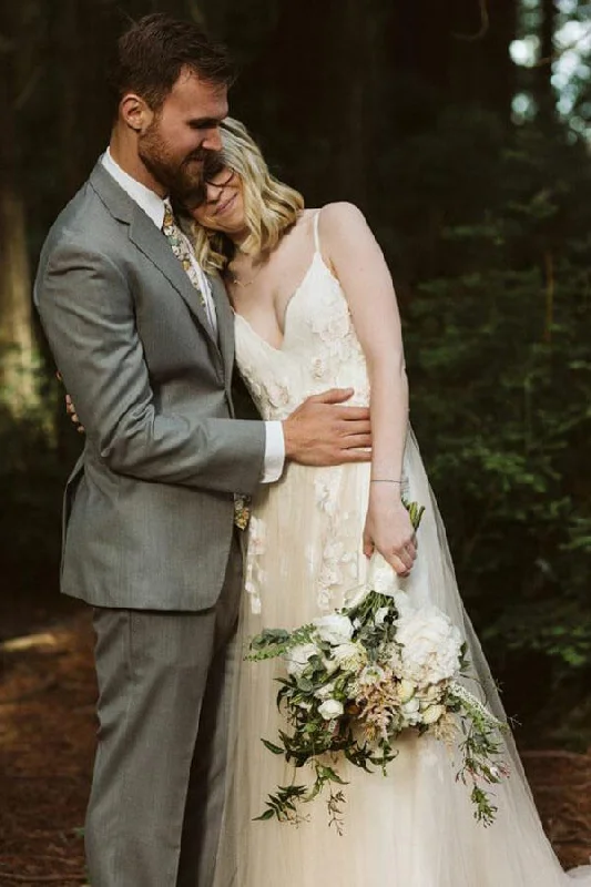 Top Deals Roycebridal Tulle A-line V-neck Spaghetti Straps Lace Appliques Wedding Dresses, MW983 Top Deals Roycebridal Tulle A-line V-neck Spaghetti Straps Lace Appliques Wedding Dresses, MW983