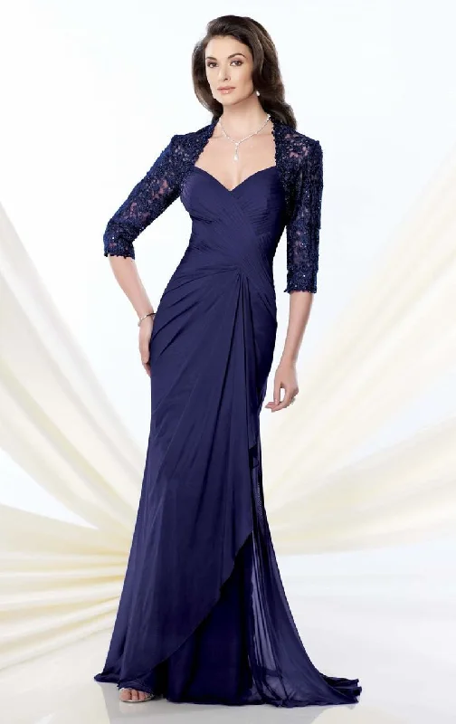 Relaxed Fashion Montage by Mon Cheri - 214943 Criss Cross Ruched Lace Evening Gown - 1 pc. Wine in Size 12 Available