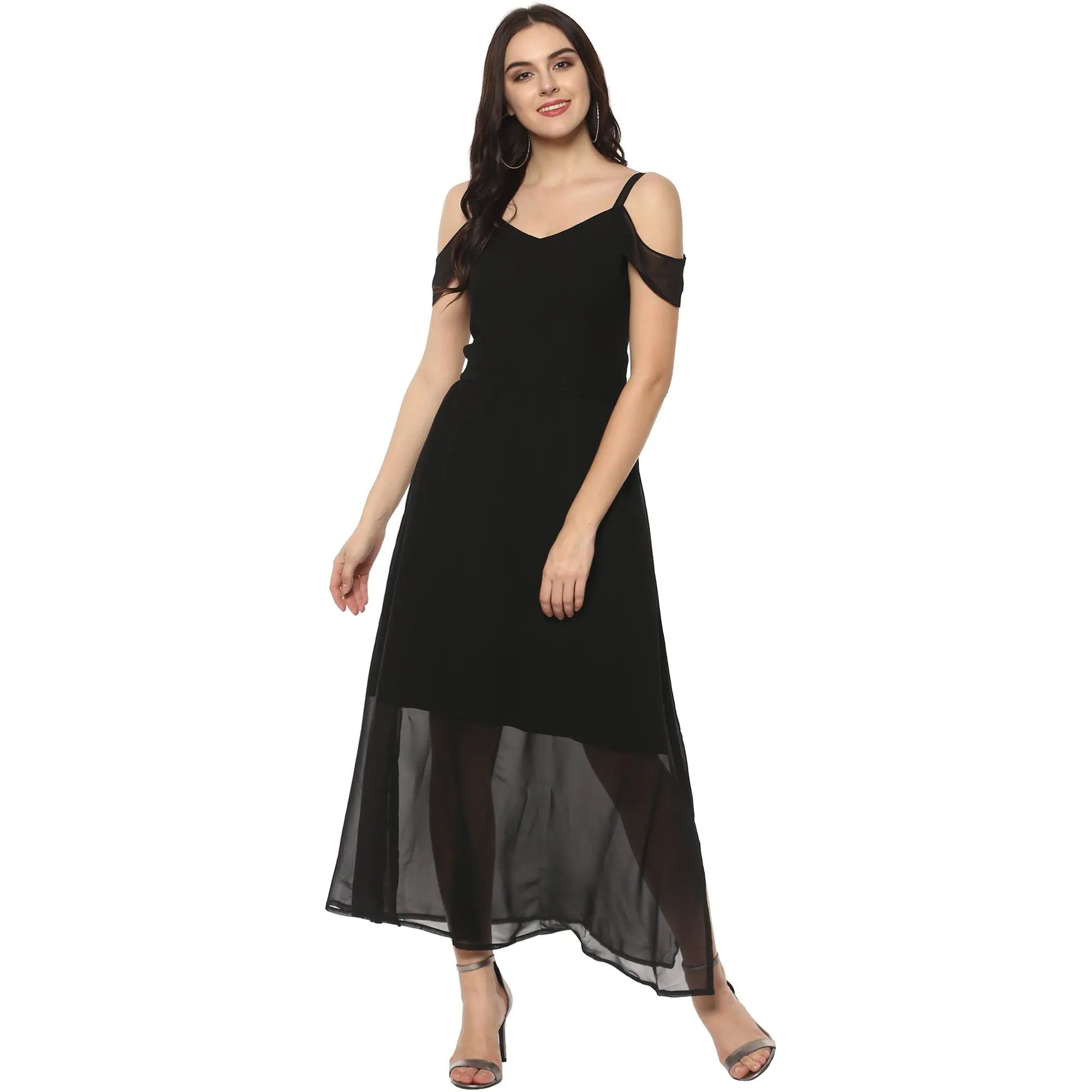 Budget Friendly Solid Drop Sleeves Maxi Dress-LAZL8014BLCK-XS