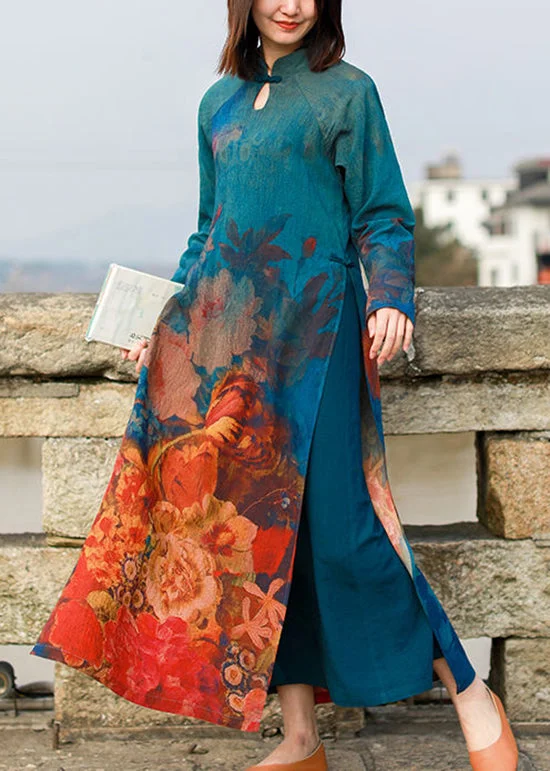 Versatile Women’s Clothing for All Occasions Chinese Style Mandarin Collar side open Floral print Dresses Long Sleeve Versatile Women’s Clothing for All Occasions Chinese Style Mandarin Collar side open Floral print Dresses Long Sleeve