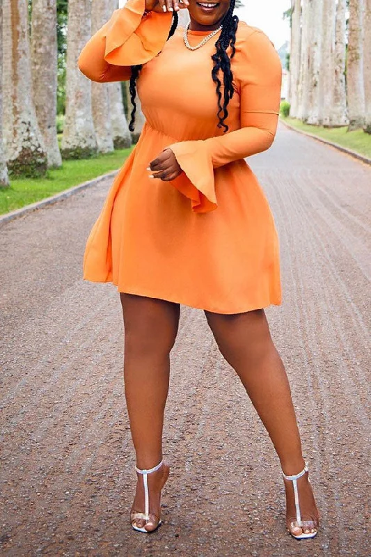 High Street Women’s Fashion for Trendy Shoppers Solid Color Trumpet Sleeve Girly A-Line Mini Dress High Street Women’s Fashion for Trendy Shoppers Solid Color Trumpet Sleeve Girly A-Line Mini Dress