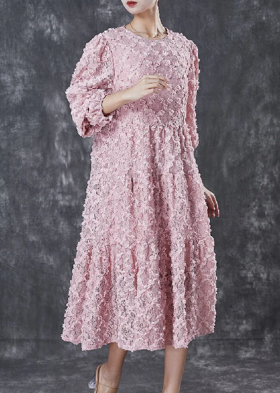 Trendy Outfits For Ladies Women Pink Stereoscopic Floral Silk Vacation Dresses Spring Trendy Outfits For Ladies Women Pink Stereoscopic Floral Silk Vacation Dresses Spring