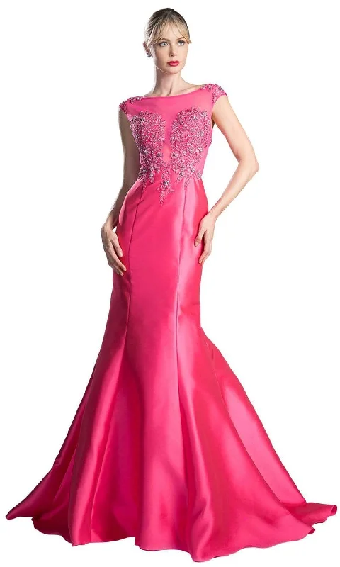 Sophisticated Outfits Cinderella Divine - 8984A Cap Sleeve Appliqued Plunging Illusion Gown