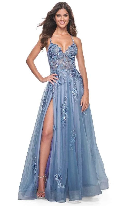 Woman Clothing La Femme 32057 - Open Back Applique Embellished Prom Gown