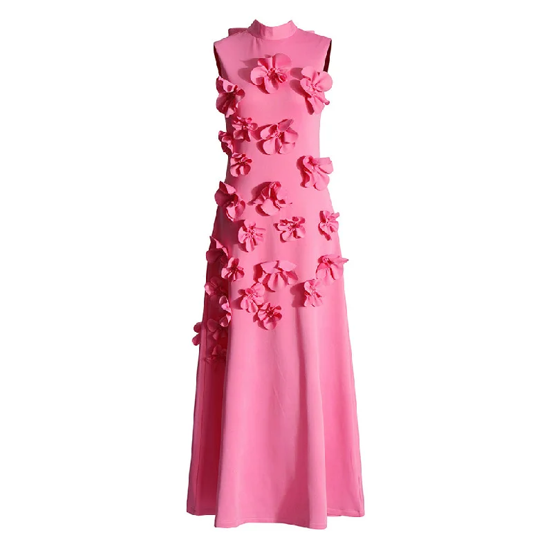 High-Quality Women’s Fashion Dresses Elegant Mock Neck Bow Tie Back Sleeveless A Line Rosette Midi Dress High-Quality Women’s Fashion Dresses Elegant Mock Neck Bow Tie Back Sleeveless A Line Rosette Midi Dress