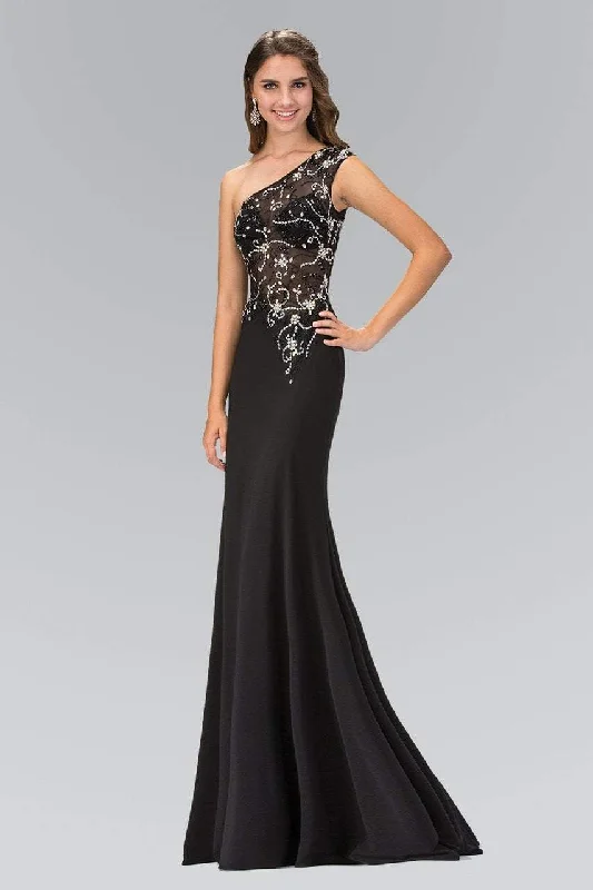 Quick Grab Deals Elizabeth K - GL2143 Beaded Asymmetrical Neck Gown