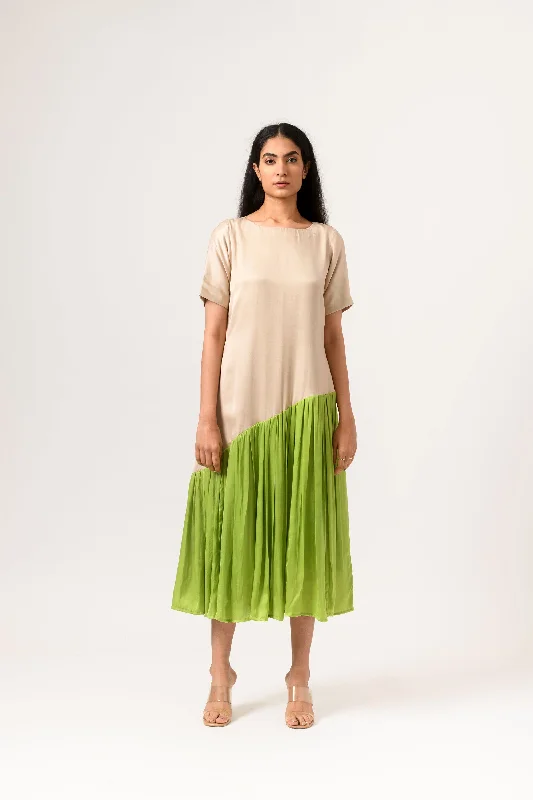 Style Breakthroughs Ecru-Green Gather Dress