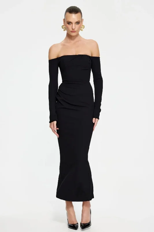 Online Boutiques Affordable EFFIE KATS Womens Kristie Midi Dress - Black
