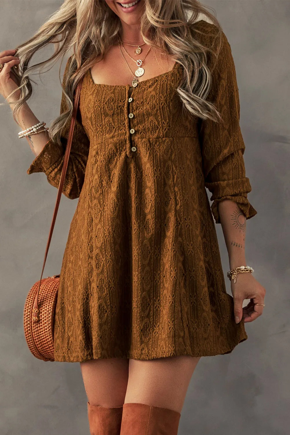 Sale On Clothing Textured Square Neck Mini Dress