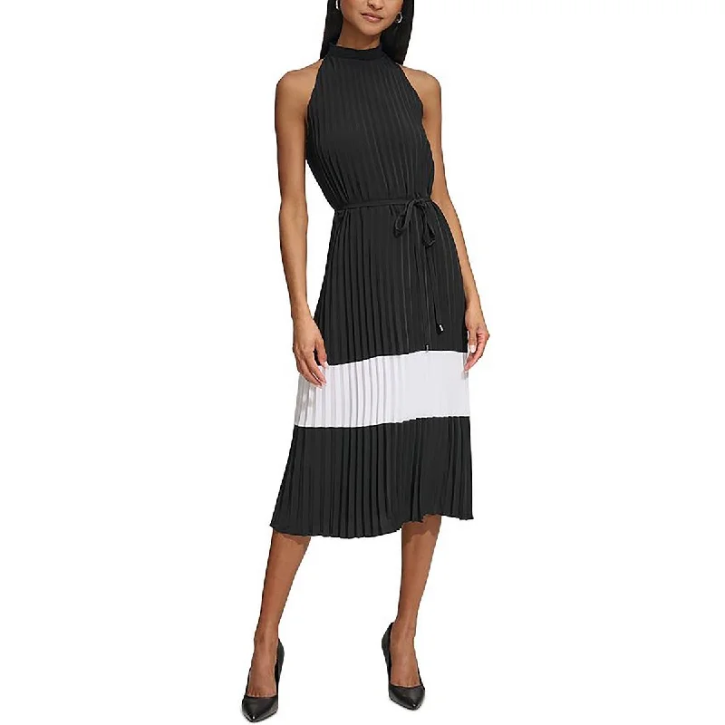 Women’s High Street Fashion Karl Lagerfeld Paris Womens Pleated Smocked Neck Midi Dress