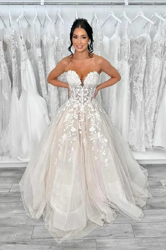 Casual Style for Busy Women Roycebridal Tulle A-line Sweetheart Neck Strapless Lace Appliqued Wedding Dress, MW1004 Casual Style for Busy Women Roycebridal Tulle A-line Sweetheart Neck Strapless Lace Appliqued Wedding Dress, MW1004