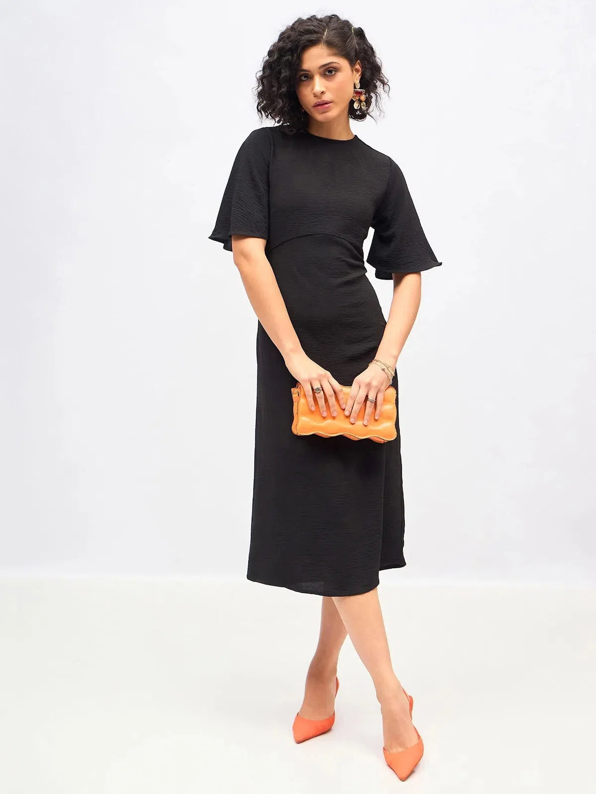 Fashion Forward, Function First Women Black Knit Back Cut-Out Midi Dress