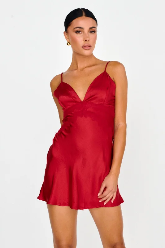 Must Haves Theriz Lace Trim Cami Mini Dress Red