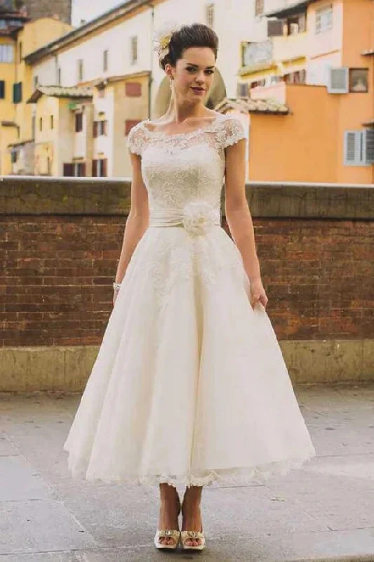 Women’s Evening Wear for Special Occasions Roycebridal Princess Tulle A-line Cap Sleeves Tea Length Lace Wedding Dresses, MW951 Women’s Evening Wear for Special Occasions Roycebridal Princess Tulle A-line Cap Sleeves Tea Length Lace Wedding Dresses, MW951