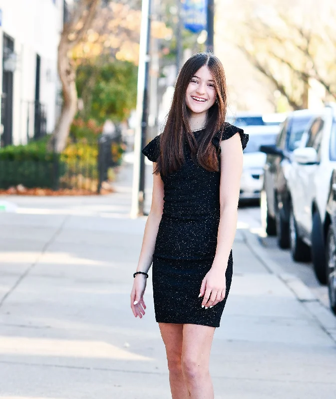 Forward Trendsetter By Debra Girls Milly Black Sparkle Flutter Sleeve Sheath Dress Forward Trendsetter By Debra Girls Milly Black Sparkle Flutter Sleeve Sheath Dress