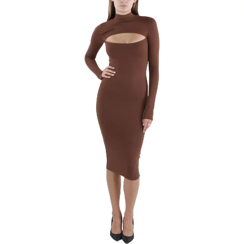 City Fashion Bar III Womens Cut-Out Mock Neck Midi Dress