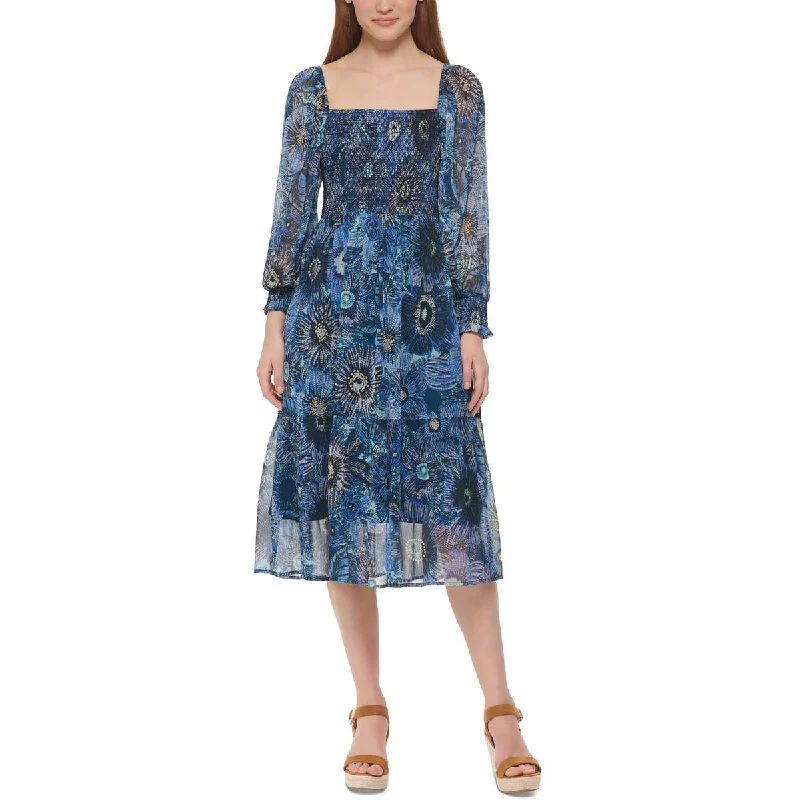 Online Boutique Stores Vince Camuto Womens Printed Calf Midi Dress