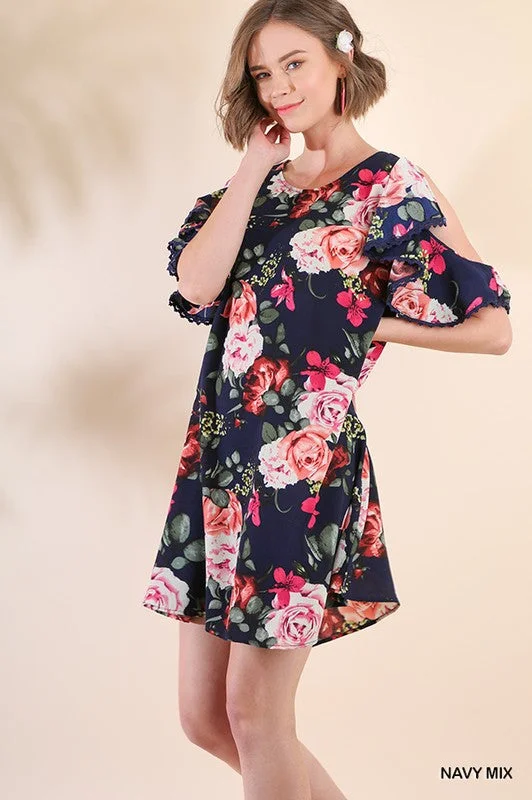 Effortless Everyday Wear Cold Shoulder Floral Dress