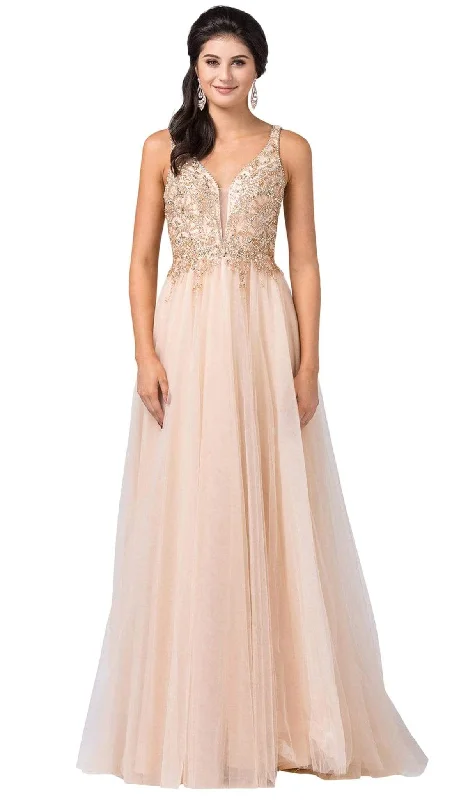 Sophisticated Style Dancing Queen - 2514 Plunging V-Neck Bejeweled Bodice A-Lin Gown