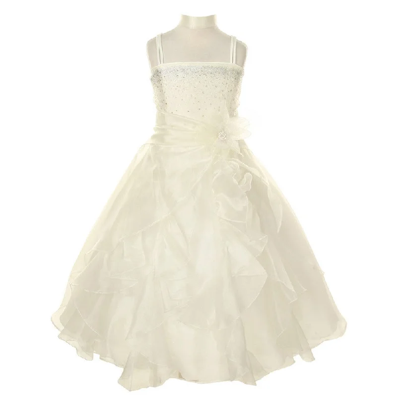 Exclusive Designer Collection Big Girls Ivory Crystal Organza Cascade Ruffle Dress 8-14 Exclusive Designer Collection Big Girls Ivory Crystal Organza Cascade Ruffle Dress 8-14
