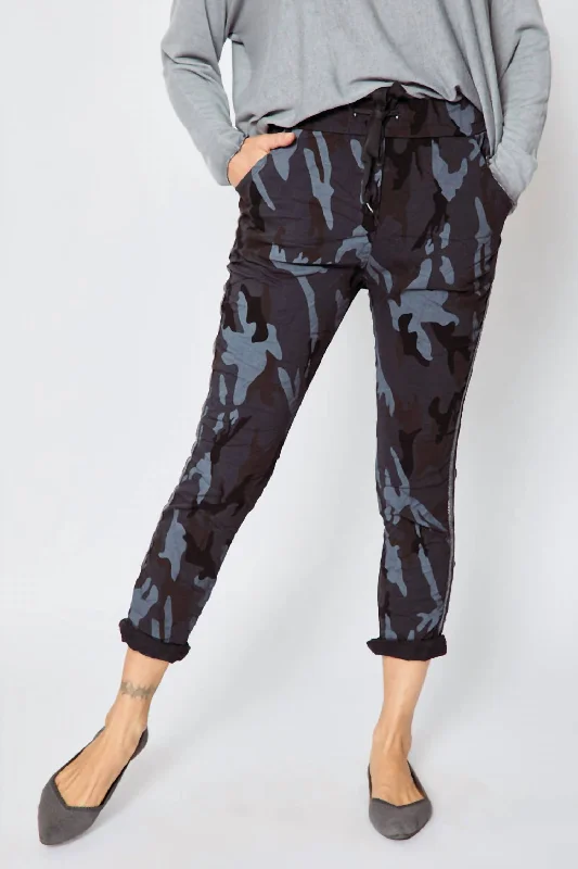 Effortless Style, Endless Impact Double Stripe Camo Pants In Charcoal