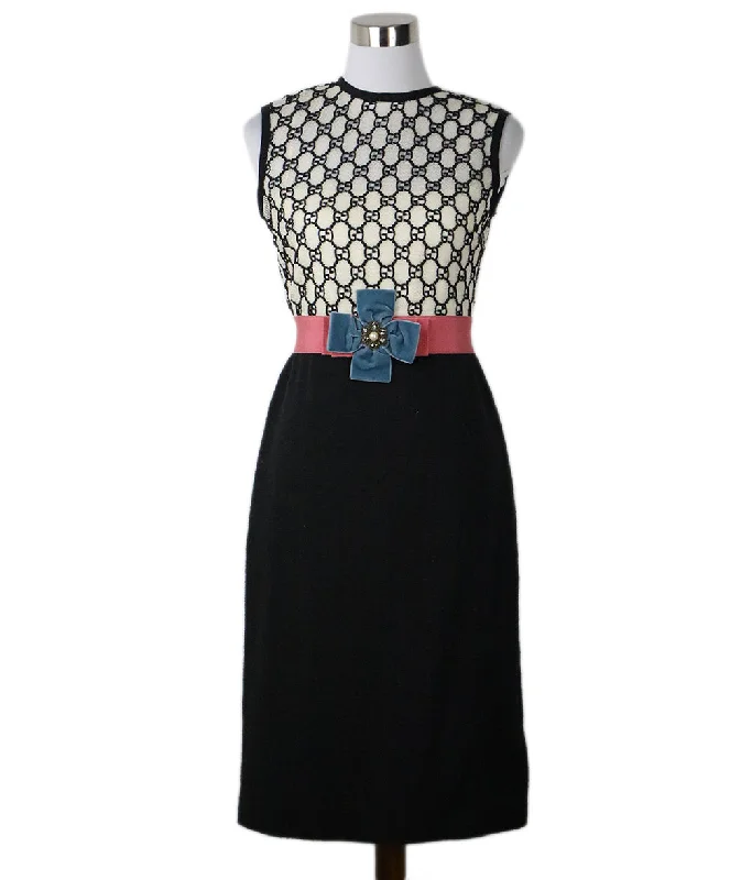 Women's Urban Fashion Gucci B&W Monogram Bow Dress sz 4
