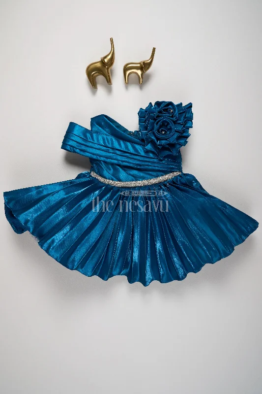 Clothes Women Teal Blue Glaze Organza Asymmetrical Party Frock with Stone Belt Embellishment for Girls Clothes Women Teal Blue Glaze Organza Asymmetrical Party Frock with Stone Belt Embellishment for Girls