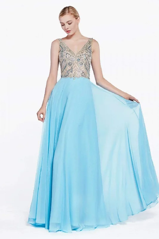 Festival Fashion Cinderella Divine - Sheer Long Bell Sleeves Beaded Chiffon Evening Gown Festival Fashion Cinderella Divine - Sheer Long Bell Sleeves Beaded Chiffon Evening Gown
