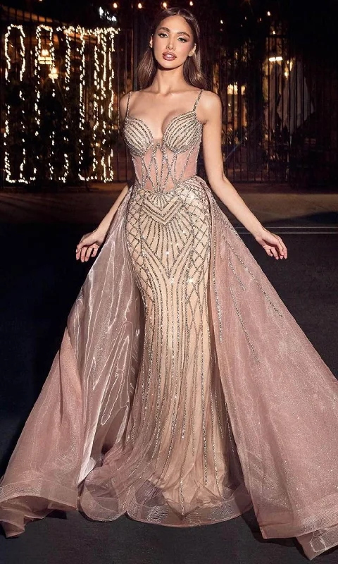 Athleisure Wear Ladivine CD863 - Corset Beaded Sheath Gown