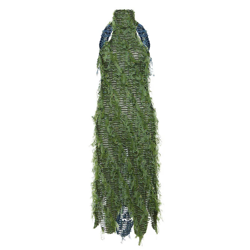 Women’s Clothing for All Occasions Jungle Mock Neck Bicolor Backless Smocked Fringe Sheer Mesh Midi Dress Women’s Clothing for All Occasions Jungle Mock Neck Bicolor Backless Smocked Fringe Sheer Mesh Midi Dress