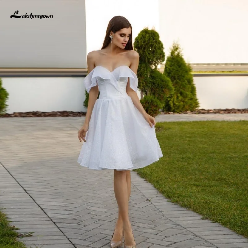 Athleisure Wear Promotion Roycebridal Tulle Short Wedding Dress Off the Shoulder Sexy White