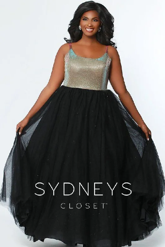 New Arrivals Sydneys Closet Long Gold Bodice Prom Plus Size Dress w/ Tulle Skirt