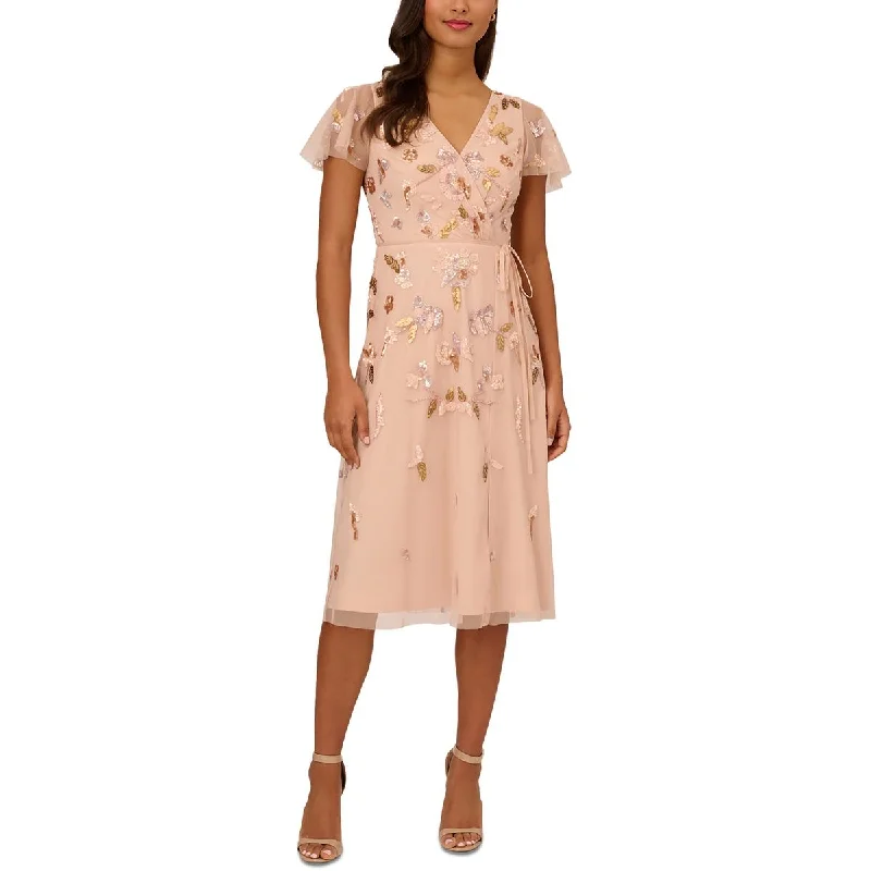 Bold Fashion Adrianna Papell Womens Beaded  Midi Dress