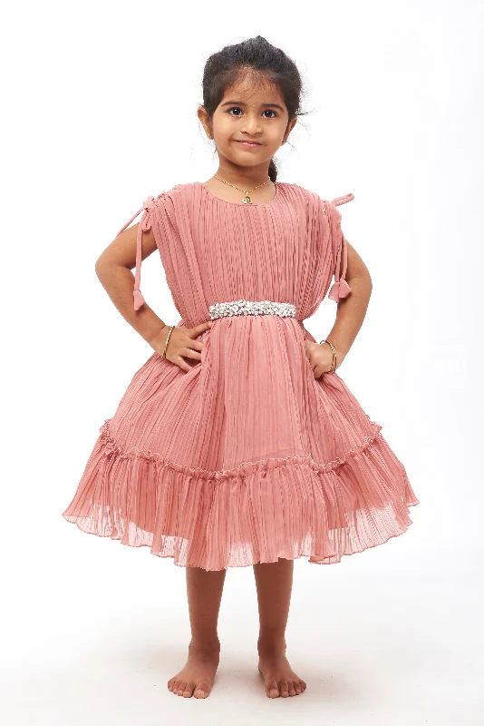 Women's Clothing Stores Girls Soft Pink Pleated Georgette Partywear Dress with Fashionable Poncho Sleeves Women's Clothing Stores Girls Soft Pink Pleated Georgette Partywear Dress with Fashionable Poncho Sleeves