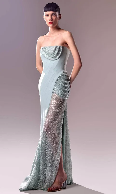 Elegant Attire For The Modern Lady MNM Couture G1613 - Strapless Beaded Mesh Embellished Gown