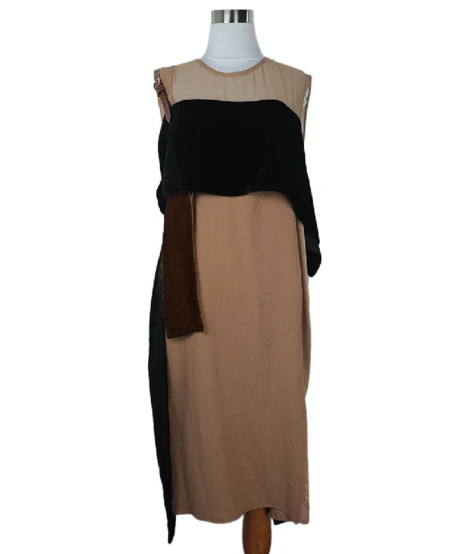 Effortless Chic Apparel Burberry Black Velvet & Tan Silk Dress sz 12